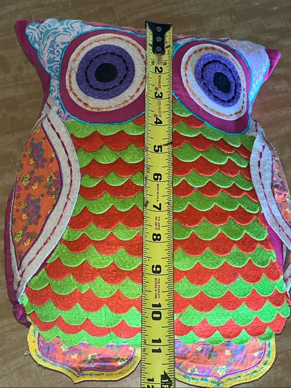 Karma Living Whimsical Owl Embroidered Accent Pillow Boho Felt Layered